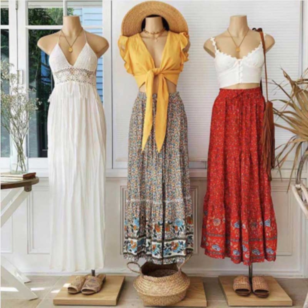Boho gypsy floral print ruffle maxi skirt - Picture 6 of 8